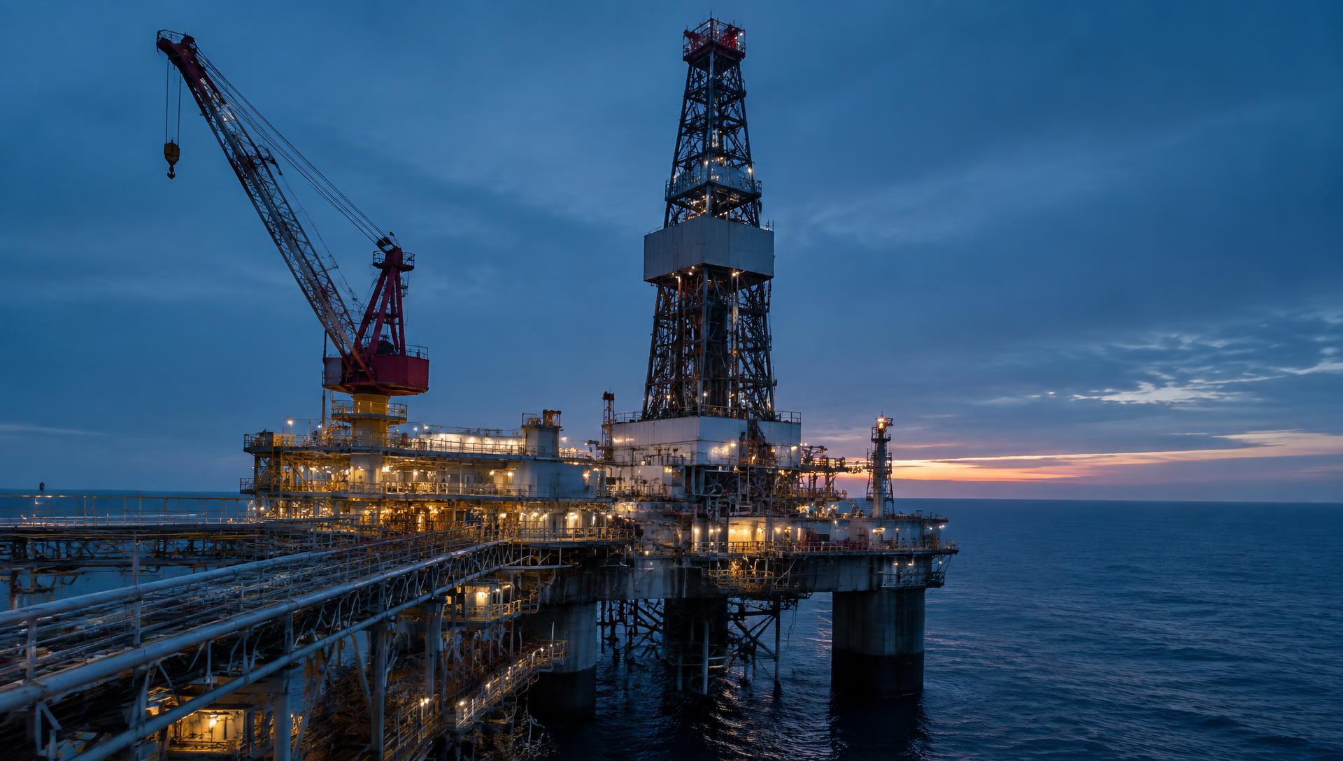 Offshore drilling platform at dawn